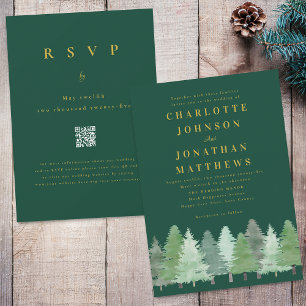 Invitation Mariage de code QR pour Woodland Forest Green Gold