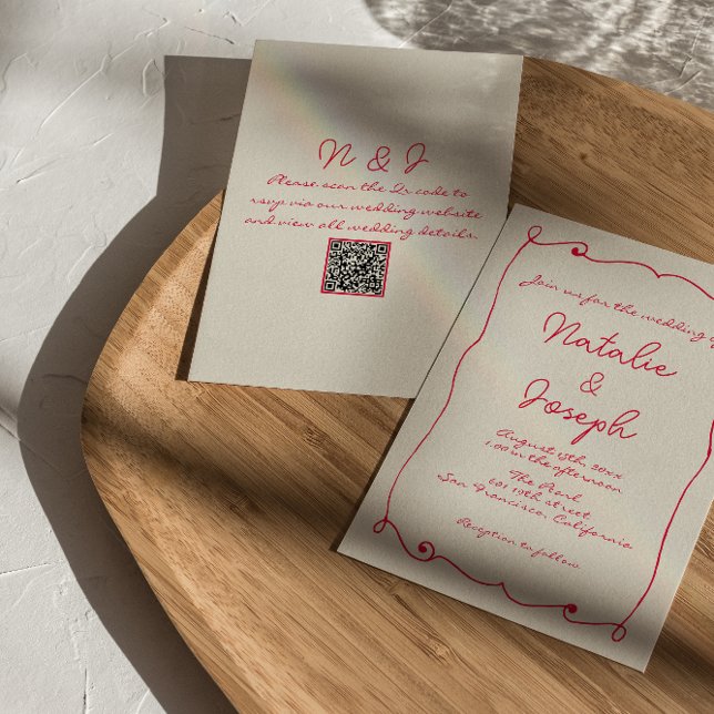Invitation Mariage de code QR rétro coloré écrit à la main (Créateur téléchargé)