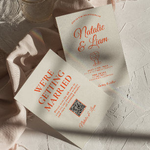 Invitation Mariage de code QR rétro moderne coloré à la main