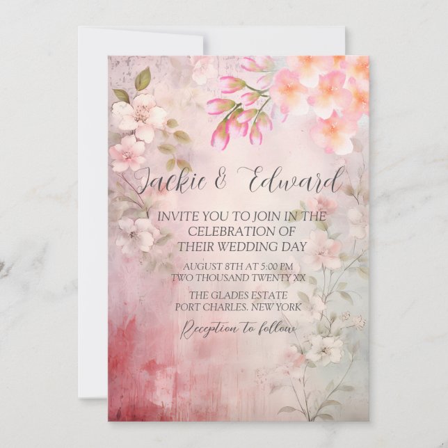 Invitation Mariage de code QR romantique rose Floral (Devant)