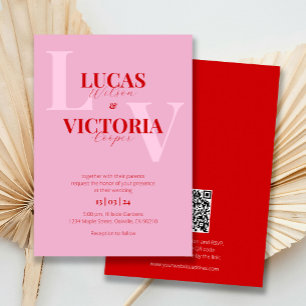 Invitation Mariage de code QR rose et rouge gras