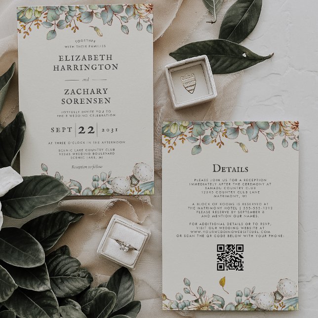 Invitation Mariage de code QR rustique Greenery (Créateur téléchargé)