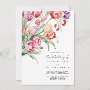 Invitation Mariage de code qr tulips aquarelle en cascade