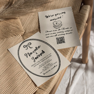 Invitation Mariage de code QR unique Vintage écrit à la main