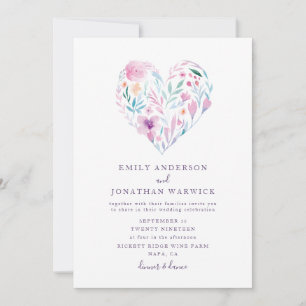 Invitation Mariage de coeur botanique de fleurs d'aquarelle