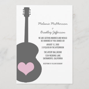 Invitation Mariage de coeur de guitare gris/rose