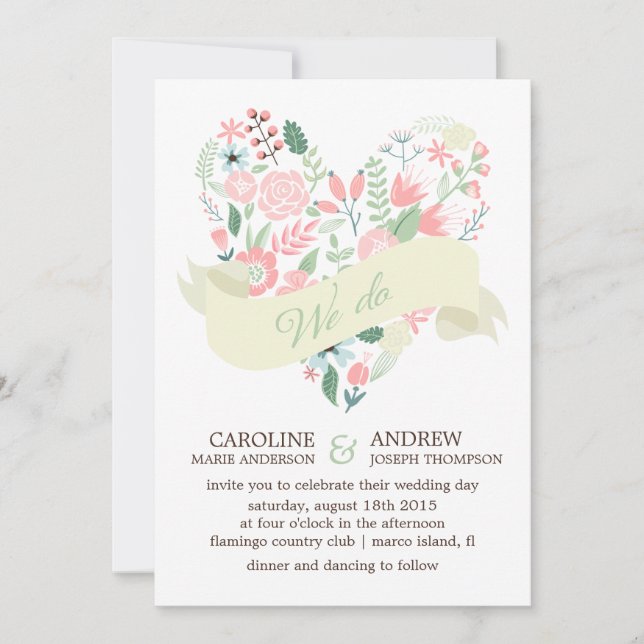Invitation Mariage de coeur floral moderne (Devant)
