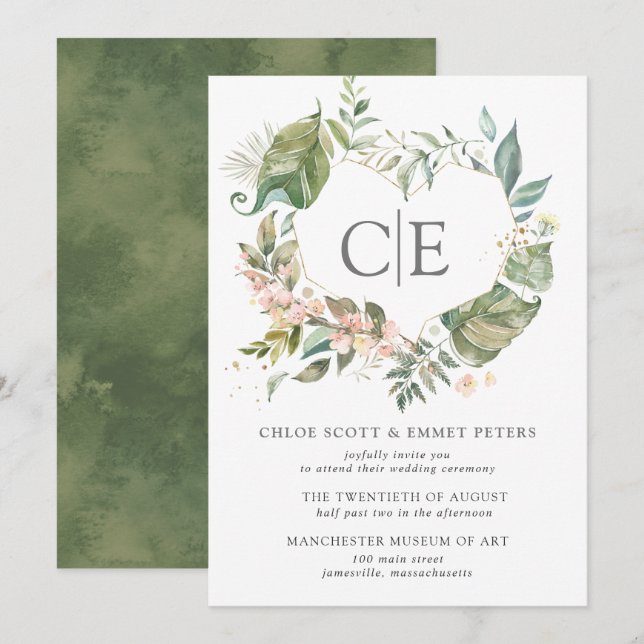 Invitation Mariage de coeur rustique rose floral (Devant / Derrière)