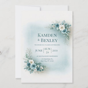 Invitation Mariage de coin floral Aqua doux