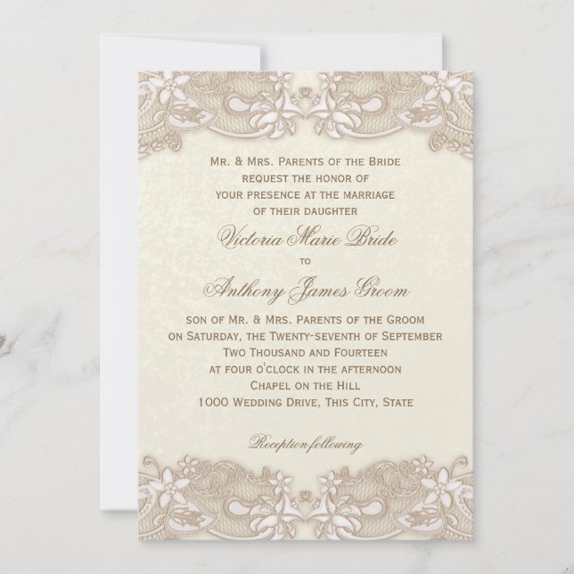 Invitation Mariage de conception de dentelle florale victorie (Devant)