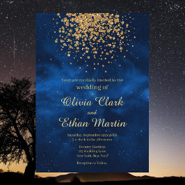 Invitation Mariage de Confetti en or Galaxy bleu céleste