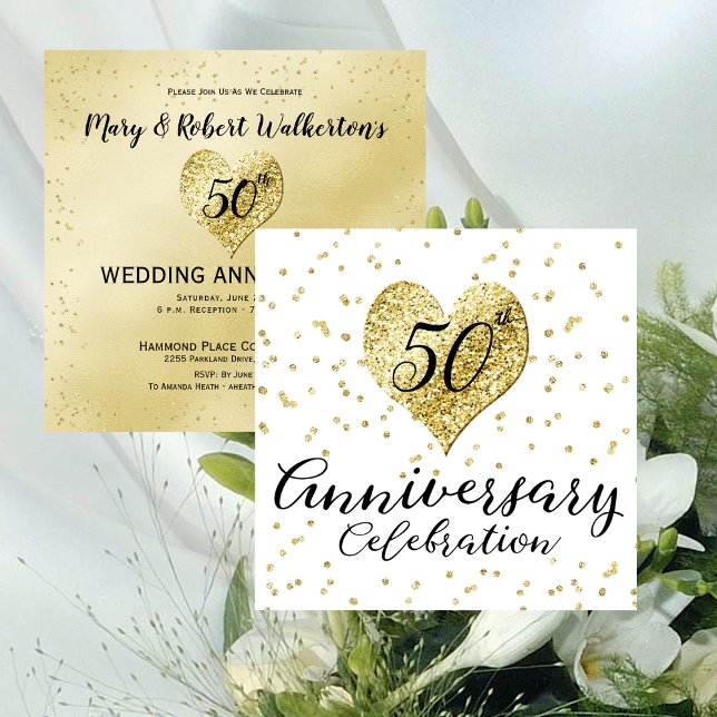 Invitation mariage de Confetti Gold 50e Anniversaire (50th Anniversary Gold Confetti Wedding Invitation)