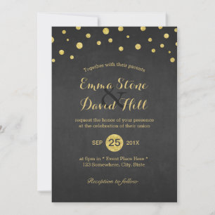 Invitation Mariage de Confetti Noir & Or moderne