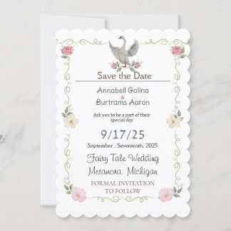 Invitation mariage de conte de fées de cygne
