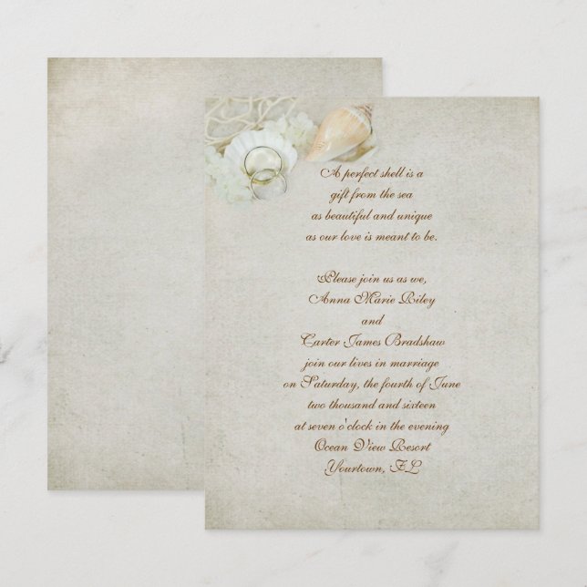 Invitation Mariage de coquillages tropicaux (Devant / Derrière)