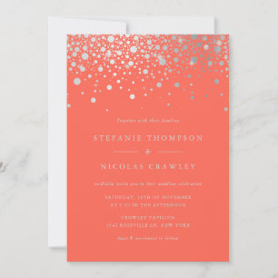 Invitation Mariage de corail Faux Silver Foil Confetti Dots