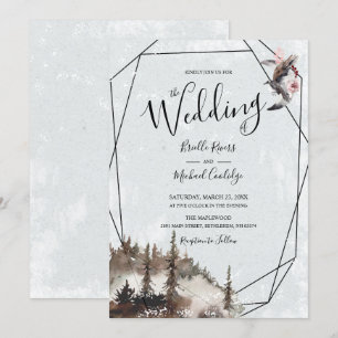 Invitation Mariage de Corbeau, Forêt et Crescent Moon