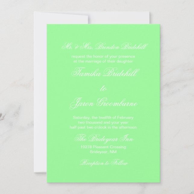Invitation Mariage de couleur complémentaire de couleur vert  (Devant)