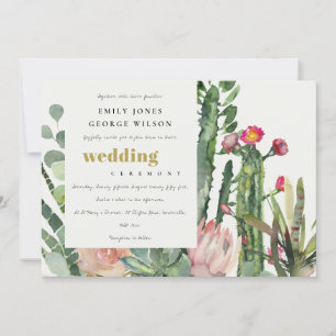 Invitation Mariage DE COULEUR D'EAU FLORALE ROSE CACTI FOLIAG