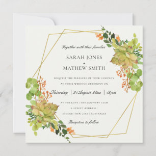 INVITATION MARIAGE DE COULEUR D'EAU FLORALE SUCCULTE CACTUS O