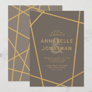 Invitation Mariage de couleur modifiable en bronze géométriqu