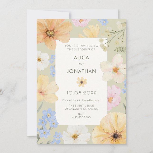 Invitation Mariage de couleur pastel floral (Devant)