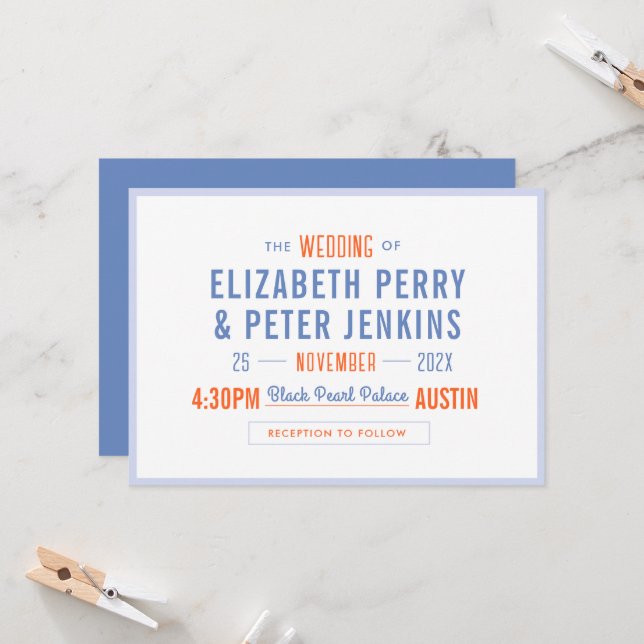 Invitation Mariage de couleur rétro élégant (Devant/Arrière en situation)