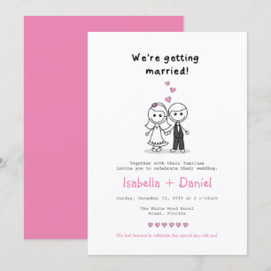 Invitation mariage de couple de personnages de dessin