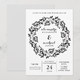 Invitation Mariage de couronne botanique rustique noir et bla