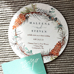 Invitation Mariage de couronne d'aiguilles de pin Eucalyptus 