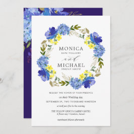 Invitation Mariage de couronne de fleurs bleu jaune vif