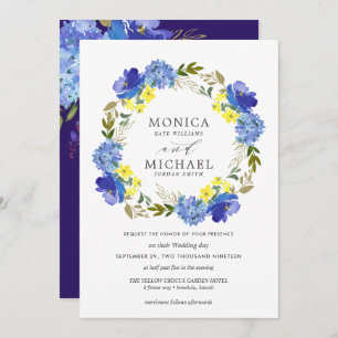 Invitation Mariage de couronne de fleurs bleu jaune vif