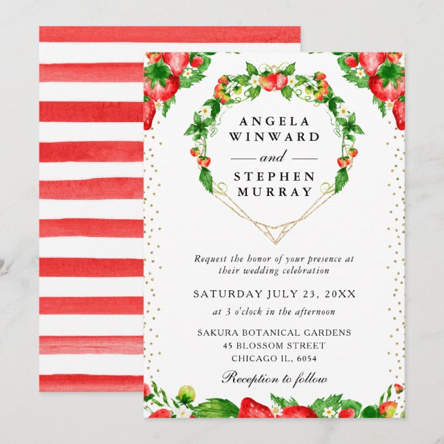 Invitation Mariage de couronne de fraises Floral Heart (Devant / Derrière)