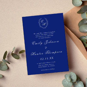 Invitation Mariage de couronne de monogramme royal bleu et ar