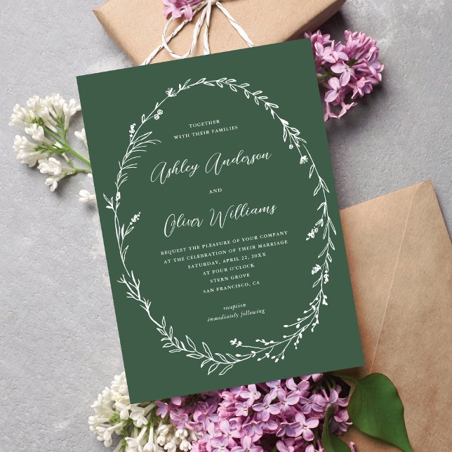 Invitation Mariage de couronne Fleur sauvage vert foncé (Créateur téléchargé)