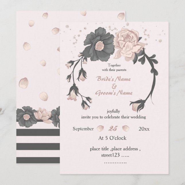 Invitation mariage de couronne florale rose foncé (Devant / Derrière)