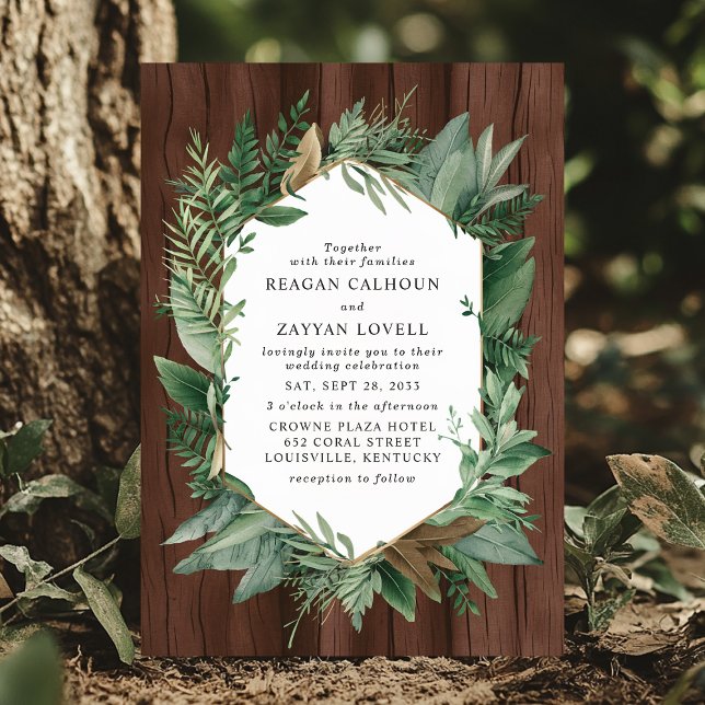 Invitation Mariage de couronne rustique verdure et bois (Créateur téléchargé)