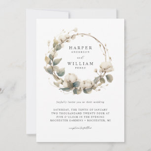Invitation Mariage de couronnes de coton et d'eucalyptus de B