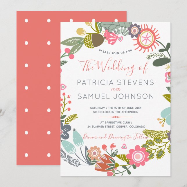 Invitation Mariage de couronnes de prairie fleur sauvage pein (Devant / Derrière)