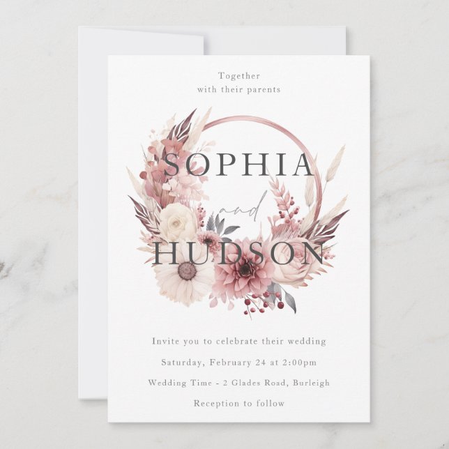 Invitation Mariage de couronnes florales Boho moderne (Devant)