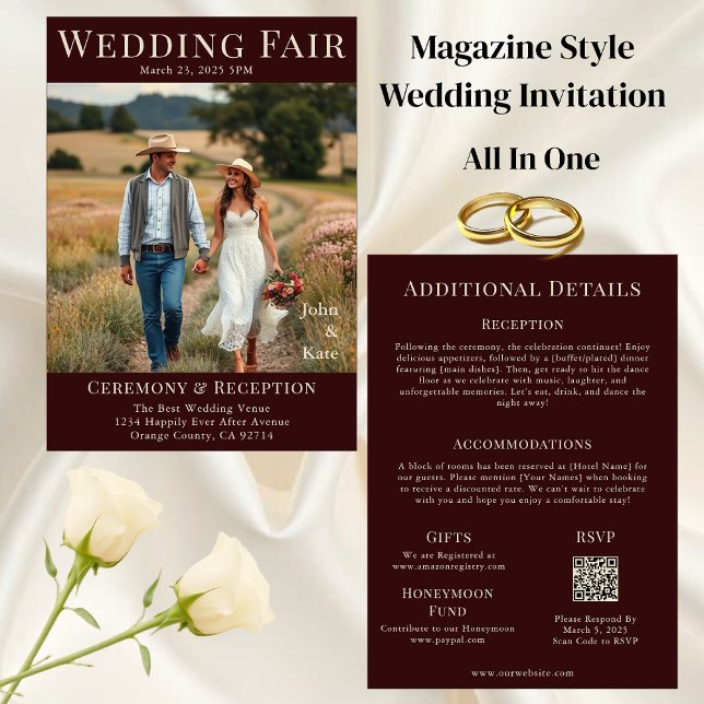 Invitation Mariage de couverture de magazine dans le pays (Magazine Cover Wedding in the Country Invitation All in One)