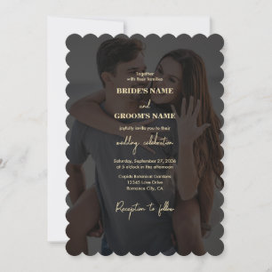 Invitation Mariage de couverture photo Black Gold moderne
