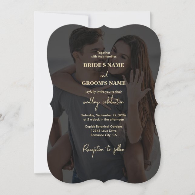 Invitation Mariage de couverture photo Black Gold moderne (Devant)