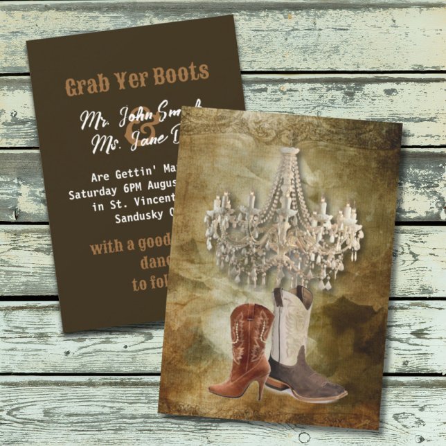 Invitation Mariage de cow-boy de campagne occidentale rustiqu (Rustic western country cowboy wedding invitation)