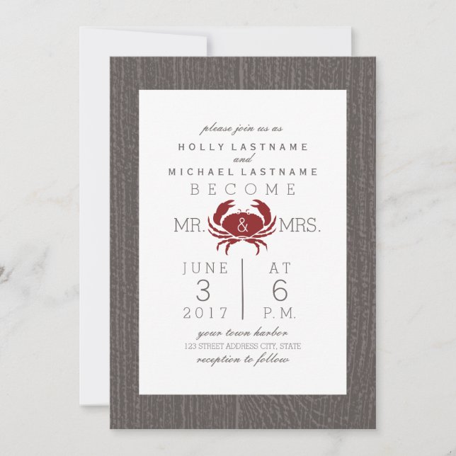 Invitation Mariage de crabe rustique (Devant)