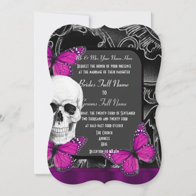Invitation mariage de crâne gothique à sucre alternatif (Devant)