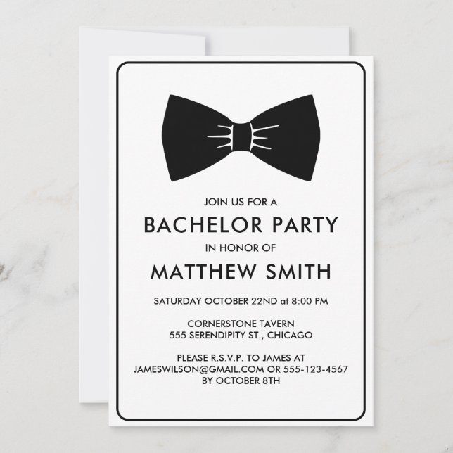 Invitation Mariage de Cravate de la  de Bachelor Party Black  (Devant)
