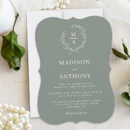 Invitation Mariage de crête de monogramme simple et élégant