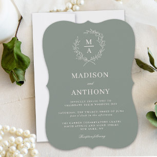 Invitation Mariage de crête de monogramme simple et élégant