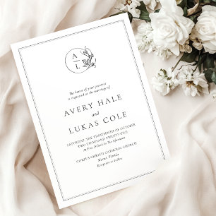 Invitation Mariage de crête élégant noir blanc
